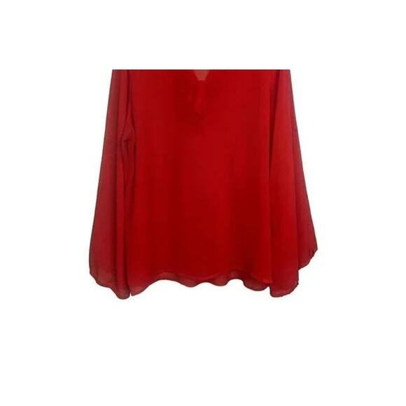 Lane Bryant Sheer Long Sleeve Flowy Lightweight Tie Neck Blouse 18 20 Red #2965 - Picture 8 of 15
